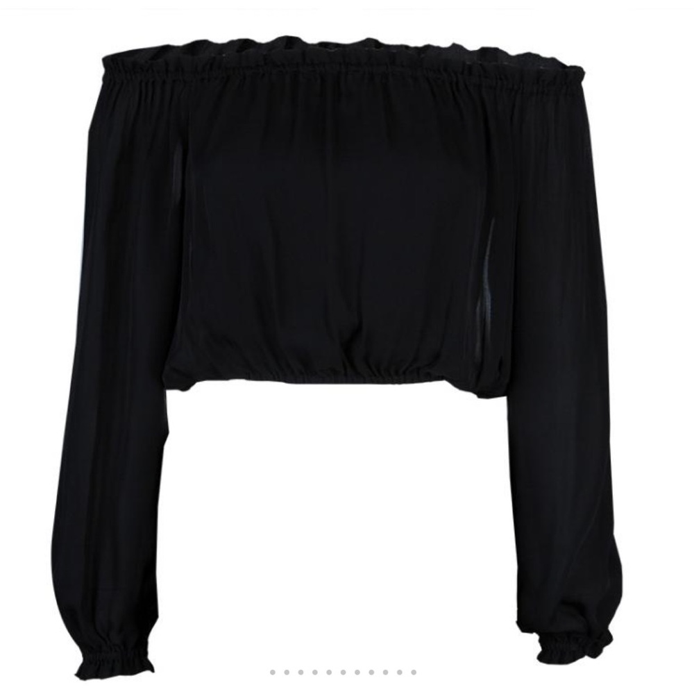 Elizabeth and James Black Off-Shoulder Silk Crop Blouse